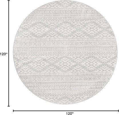 SAFAVIEH Tulum Collection Area Rug - 10' Round, Light Grey & Ivory, Moroccan Boho Tribal Design, Non-Shedding & Easy to Clean, Ideal for Living Room, Bedroom, Dining Space (TUL272F)