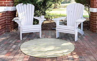 Unique Loom Outdoor Striped Collection Area Rug - Striped (4' 1" Round, Green/Ivory)