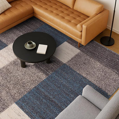Rugshop Contemporary Blue Geometric Boxes Non-Slip Area Rug Non-Shedding for Living Room, Dining Room and Office, 12' x 15'