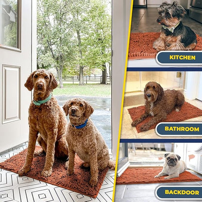Muddy Mat® | Super Absorbent Door Mat Indoor, Microfiber Quick Dry Chenille Entryway Rug, Non-Slip Front Door Mat, Indoor Mats for Entryway, Machine Washable Pet Rug, Orange Large 35"X24"