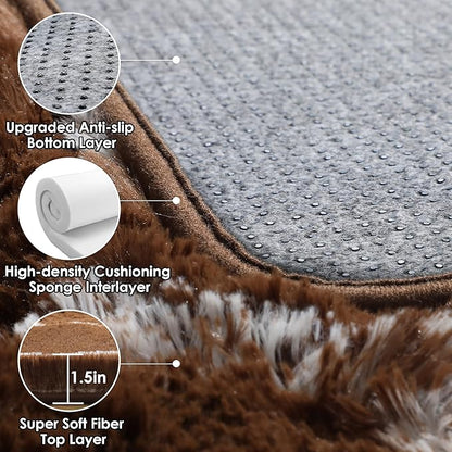 ONASAR 5x7 Area Rugs for Living Room Bedroom, Washable Fluffy Brown and White Throw Rug, Geometric Boho Soft Plush Shaggy Floor Bedside Carpet Mat for Nursery Kids Girls Boys Teen Dorm Home Decor