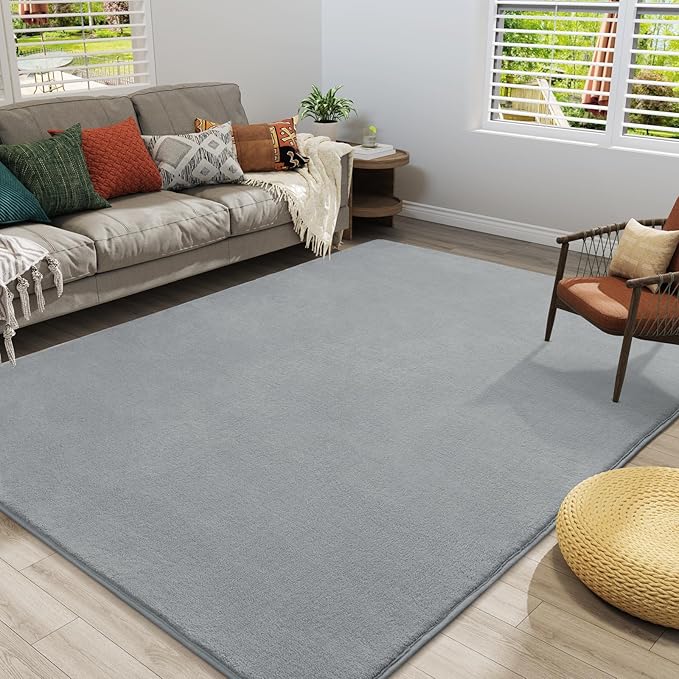 Amearea Large Modern Area Rugs for Bedroom Living Room, 6x9 Feet Grey Thickened Memory Foam Rug, Fluffy Indoor Washable Rugs Non Slip Minimalist Carpet for Boys Girls Dorm Nursery Room Decor