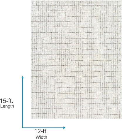 Livabliss x Our PNW Home Cascade Minimalist Striped Area Rug, 12' x 15', Ivory/Light Brown