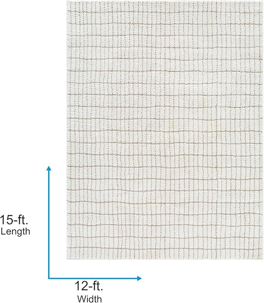 Livabliss x Our PNW Home Cascade Minimalist Striped Area Rug, 12' x 15', Ivory/Light Brown