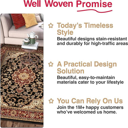Well Woven Barclay Collection Medallion Kashan Black 6x9 Area Rug - for Living Room, Bedroom, and Dining Room