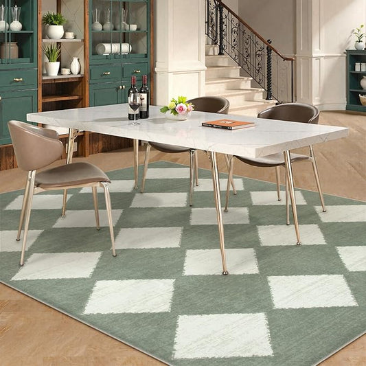 Lahome Checkered Washable 5x7 Rugs for Living Room Green Rug for Bedroom, Soft Dining Room Rugs for Under Table, Diamond Trellis Throw Carpet for Entryway Dorm Kids Playroom (5'x7',Green)