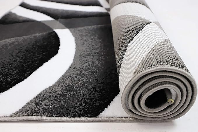 GLORY RUGS Modern Area Rug 5x7 Gray White Swirls Carpet Bedroom Living Room Contemporary Dining Accent Sevilla Collection 4816