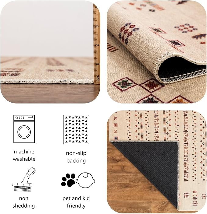 Keen Home Design 6x9 Rug - Machine Washable Area Rug with Non-Slip Backing, Ideal for Living Room, Dining Room, Bedroom - Vintage, Easy Clean, Durable, Low Pile - (6' x 9')