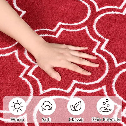 Amearea Fluffy Indoor Trellis Rug, Soft Moroccan Home Rugs for Bedroom, Shag Modern Area Rug for Living Room Kids Room Nursery, Easy Clean, Home Decor Low Pile Carpet, Wine Red 4x6 Feet