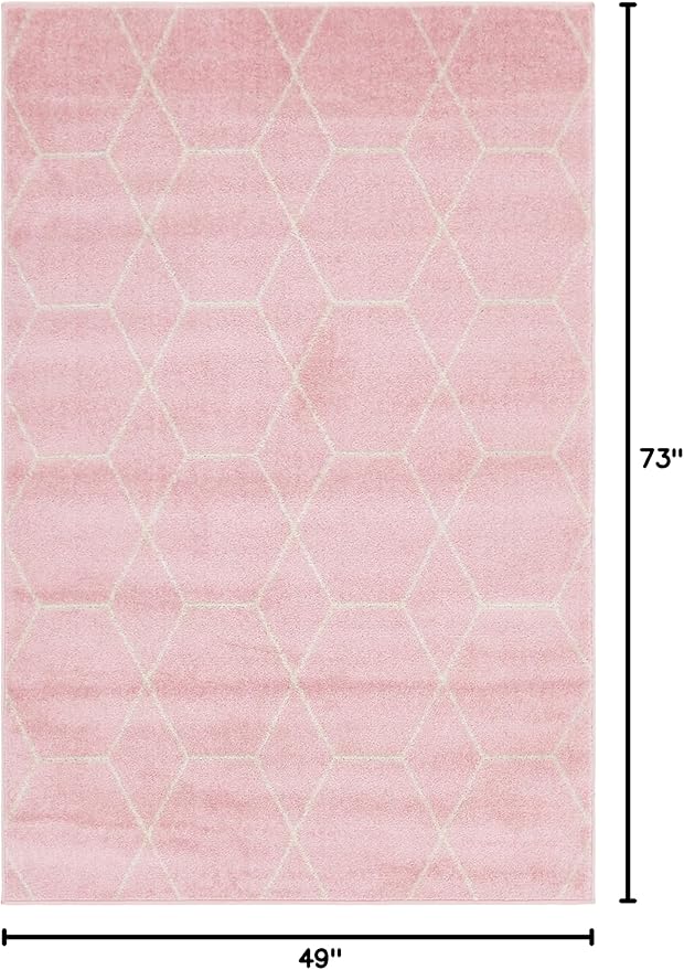 Unique Loom Trellis Frieze Collection Area Rug - Geometric (4' 1" x 6' 1", Light Pink/ Ivory)