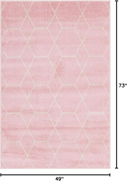 Unique Loom Trellis Frieze Collection Area Rug - Geometric (4' 1" x 6' 1", Light Pink/ Ivory)
