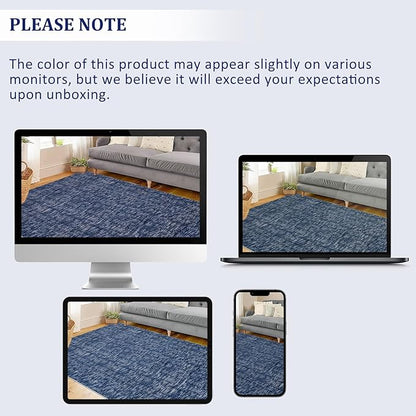 RUGSREAL Solid Rug 4x6 Small Bedroom Rug Machine Washable Area Rug Soft Low-Pile Modern Contemporary Dining Room Area Rug Non-Slip Throw Indoor Carpet for Living Room Bedroom Kids Room, 4' x 6' Blue