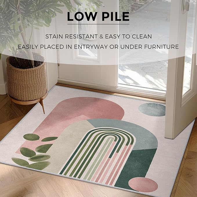 Mid Century Modern Rugs for Home Decor, 7x9 ft, Boho Abstract Geometry Area Rugs for Living Room, Soft Non Slip Washable Minimalist Arched Carpet Bedroom Decorations Dt-Ghf-19