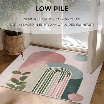 Mid Century Modern Rugs for Home Decor, 7x9 ft, Boho Abstract Geometry Area Rugs for Living Room, Soft Non Slip Washable Minimalist Arched Carpet Bedroom Decorations Dt-Ghf-19