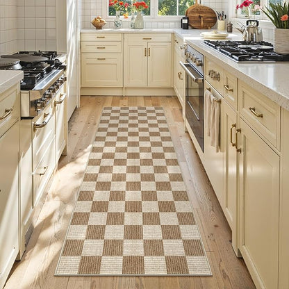 LIVEBOX Washable Runner Rug, 2x6 Brown Runner Rugs for Hallway, Non-Slip Kitchen Runners, Farmhouse Neutral Classic Geometric for Hallways, Entryway, Bedroom, Bathroom(Brown 2'x6')