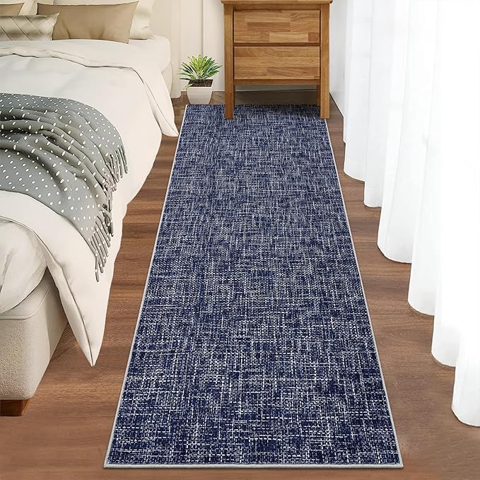 RUGSREAL 2x6 Runner Rug Washable Kitchen Runner Rug Modern Abstract Runner Mat for Hallway Contemporary Solid Rug Non-Slip Foldable Aesthetic Accent Floor Carpet for Living Room Bedroom, Blue