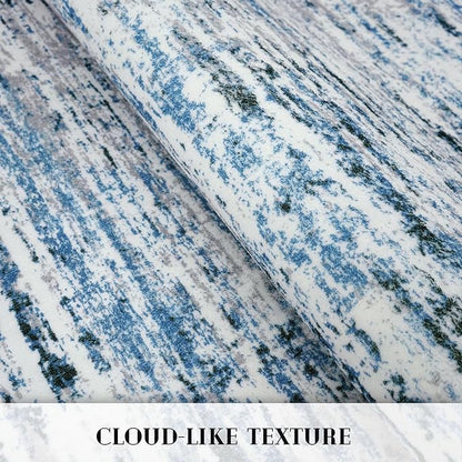 Modern Abstract Small Area Rug Indoor 3x5 Washable Rug Non-Slip Soft Entryway Rug Grey Blue White Kitchen Mats Thin Print Faux Wool Floor Carpet Throw Rugs for Entrance Bedroom Home Decor