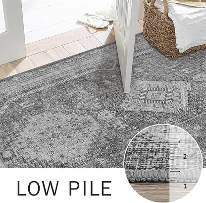 GENIMO Runner Rug 2x10 Non Slip Machine Washable Hallway Runner Rug, Low Pile Lightweight Rugs for Entryway, Hallway, Kitchen and Corridor, Vintage Grey