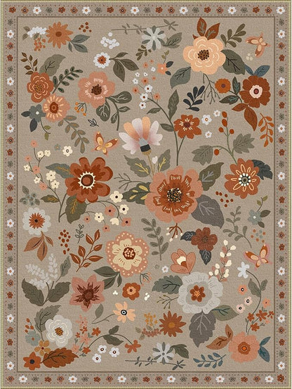Floral 2x3 Area Rug Machine Washable Soft Print Boho Carpet Non Slip Doormat Low Pile Flower Area Rugs for Living Room Bedroom Nursery Kitchen Dining Room Indoor-Brown/Brick