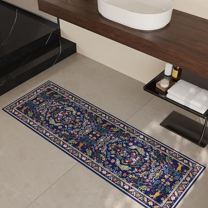 Rugcomf Runner Rug Washable Kitchen Runner 2'6''x8' Runner Rug for Entryway Indoor Floral Non-Slip Soft Carpet Runner for Hallways, Kitchen, Laundry, Bedroom, Bathroom(Blue)