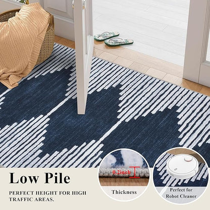 HelloTree 2x3 Entryway Rug, Indoor Small Machine Washable Area Rug Non Slip Backing Home Decor Floor Decoration Mat Boho Rugs for Entrance Kids Room Bedside Bedroom Stain Resistant Carpet-Blue
