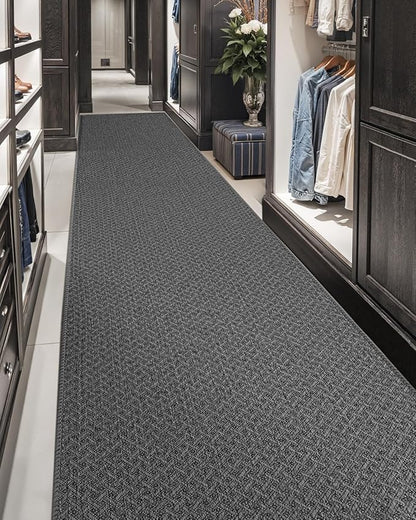 Color&Geometry Door Mat 3'x12' Runner Rug with Rubber Backing, Non Slip Washable Hallway Runner Kitchen Runner Rug, Carpet Runners for Hallway Living Room Bedroom, Grey (Rolled-up NO Creases)
