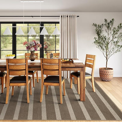 Lahome Striped Easy Jute Rug, 5x7 Dining Room Office Rug Washable Outdoor Patio Rug, Farmhouse Neutral Non Slip Stain Resistance Indoor Outdoor Carpet for Deck Classroom, Khaki