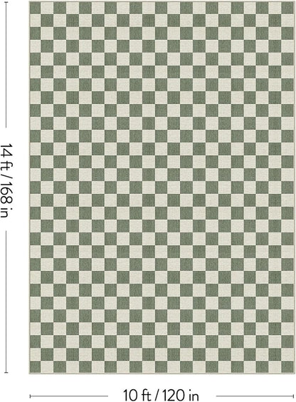 LIVEBOX 10x14 Area Rugs for Living Room, Checkered Non-Slip Washable Rugs, Farmhouse Neutral Classic Geometric Pattern Large Boys Area Rug for Bedroom, Carpet for Dining Room Office (Green,10'x14')
