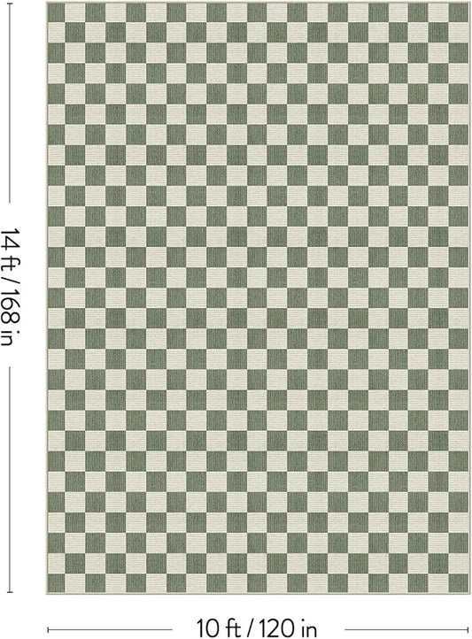 LIVEBOX 10x14 Area Rugs for Living Room, Checkered Non-Slip Washable Rugs, Farmhouse Neutral Classic Geometric Pattern Large Boys Area Rug for Bedroom, Carpet for Dining Room Office (Green,10'x14')