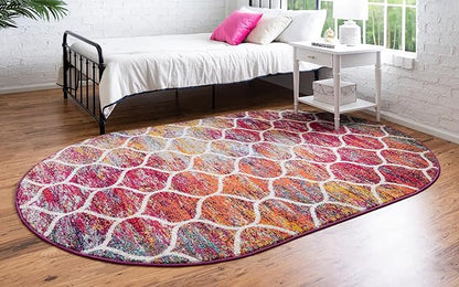 Rugs.com Lattice Frieze Collection Rug – 4' x 6' Oval Multi Medium Rug Perfect for Living Rooms, Large Dining Rooms, Open Floorplans