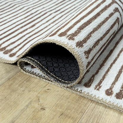 Bloom Rugs Washable Non-Slip 9' x 12' Rug - Brown Striped Area Rug for Living Room, Bedroom, Dining Room, and Kitchen - Exact Size: 9' x 12'