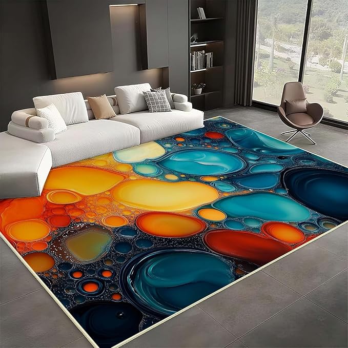 Modern Abstract Area Rug, Fluid Art Abstract Area Rug, Modern Colorful Bubbles Rugs, Geometric Rugs, Washable Non Slip Soft Alcohol Ink Carpet for Living Room (6' x 10'(Rectangular))