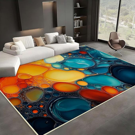 Modern Abstract Area Rug, Fluid Art Abstract Area Rug, Modern Colorful Bubbles Rugs, Geometric Rugs, Washable Non Slip Soft Alcohol Ink Carpet for Living Room (6' x 10'(Rectangular))