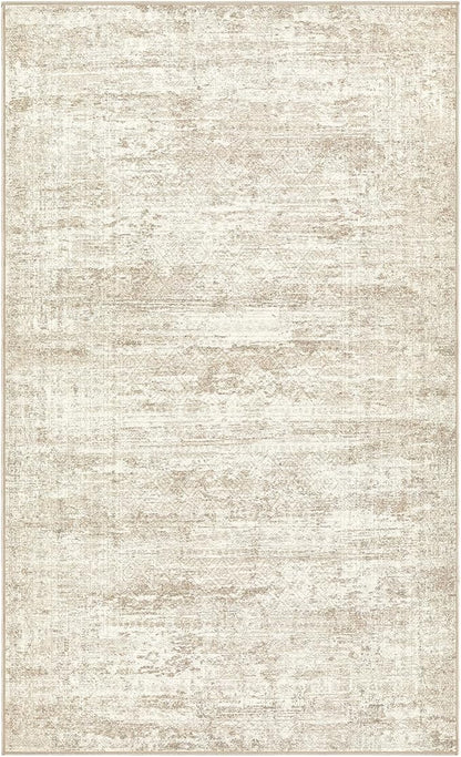 3x5 Area Rug Living Room Rugs - Washable Neutral Modern Abstract Soft Thin Rug Indoor Floor No Slip Rug Carpet for Bedroom Under Dining Table Home Office Decor - Beige/Brown