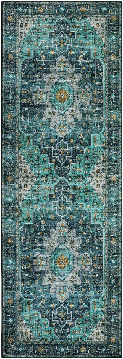 Moynesa Ultra-Thin Washable Teal Non Slip Bathroom Rug - 2x6 Laundry Room Mat, Machine Washable Non-Slip Pet Friendly Carpet Runner for Camper RV Foyer Kitchen Hallway