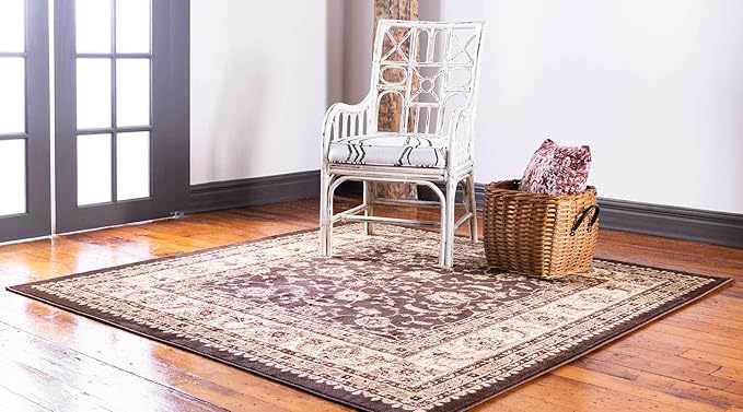 Unique Loom Voyage Collection Traditional Oriental Classic Intricate Design Area Rug (6' 0 x 6' 0 Square, Brown/Ivory)
