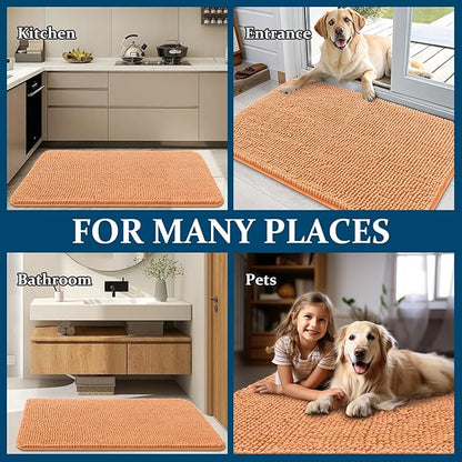 OLANLY Dog Door Mat for Muddy Paws 36x24, Absorbs Moisture and Dirt, Absorbent Non-Slip Washable Doormat, Quick Dry Chenille Mud Mat for Dogs, Entry Indoor Entryway Carpet for Inside Floor, Orange
