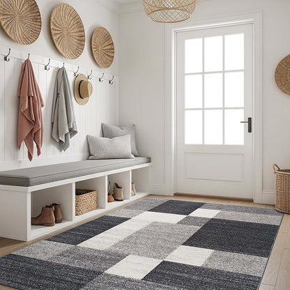 Rugshop Gray Modern Geometric Boxes Non-Slip Area Rug Non-Shedding for Living Room, Dining Room and Bedroom, 6'6" x 9'