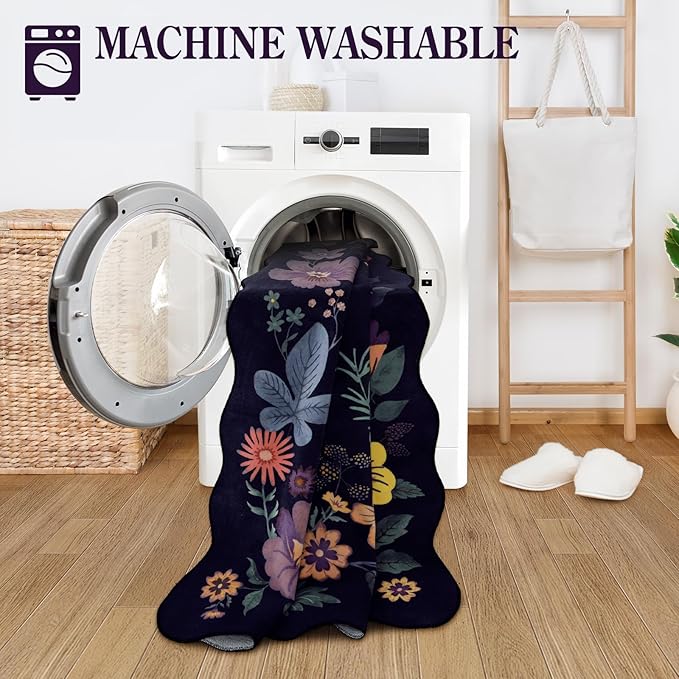 Lahome Floral Entryway Rug, 2X3 Washable Kitchen Rug Non-Slip, Ultra-Thin Soft Door Mat Indoor Entrance Stain Resistant Boho Small Low-Pile Throw Carpet for Bathroom Bedroom(2x3ft,Purple)