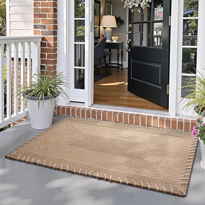 LUMI Handwoven Jute Door Mat, Non-Slip Durable Entryway Mat with Anti-Slip Mat for Hard Floor, Front Door Mats for Home Entrance, Patio, 36"x60", Knit Jute