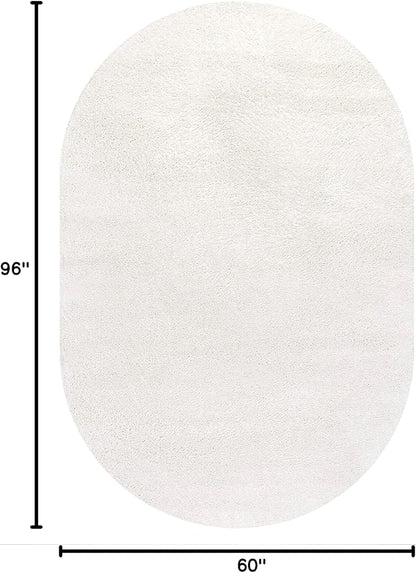 Eyely UES100T-5OV Supersoft Haze Solid Low-Pile Indoor Area Rug, Coastal, Bohemian, Minimalist, Classic, Casual for Bedroom,Kitchen,Living Room,Non Shedding,Easy-Washing, Cream, 5 X 8 Oval