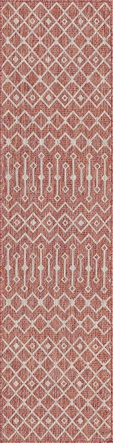 Unique Loom Outdoor Trellis Collection Area Rug - Tribal Trellis (2' x 8' Runner, Rust Red/ Ivory)
