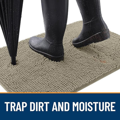 OLANLY Dog Door Mat for Muddy Paws 30x20, Absorbs Moisture and Dirt, Absorbent Non-Slip Washable Doormat, Quick Dry Chenille Mud Mat, Entry Indoor Entryway Carpet for Inside Floor, Warm Taupe