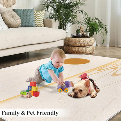 Boho Sun Area Rugs 5x7ft, Minimalist Sunburst Rugs for Living Room, Geometric Solar Floor Rug Sturdy and Non-Shedding for Bedroom Hardwood Floors Teen Room