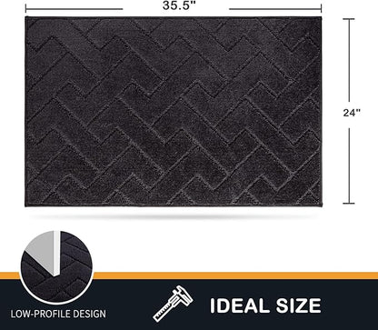 PURRUGS Dirt Trapping Door Mat 24" x 35.5", Non-Slip Machine Washable Entry Rug, Shoe Scraper, Dog Doormat, Super Absorbent Welcome Mat for Front & Back Door, Muddy Wet Shoes & Paws, Black