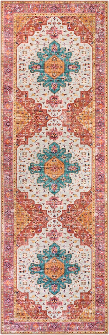 Moynesa Ultra-Thin Washable Pink Long Bathroom Rug - 2x7 Kitchen Carpet Runner, Non Skid Non Shedding Low Pile Bedroom Mat for Laundry Living Room Hall Foyer
