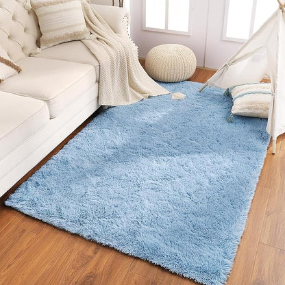 Beglad Fluffy Large Area Rugs 6x9 Feet, Modern Minimalist Style Shag Fuzzy Rugs, Non-Slip Indoor Carpet Soft Rugs for Kids Room, Bedroom & Living Room, Cobalt Blue