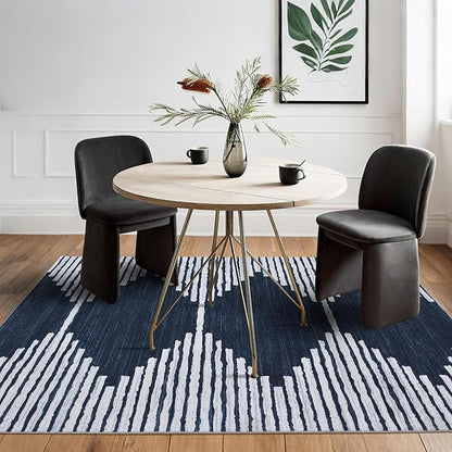 HelloTree Area Rug for Living Room 5x7 Washable Geometric Moroccan Rug Stripe Farmhouse Bohemian Minimalistic Non Slip Non Shedding Ultra Thin Soft Rug for Bedroom Office DiningRoom Nursery-Blue
