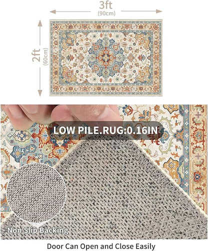 Enkor Area Soft Rugs 2x3 Washable Non Slip Boho Small Floor Entryway Rugs for Living Room Bedroom, Vintage Style Farmhouse Mat for Kitchen Orange & Beige