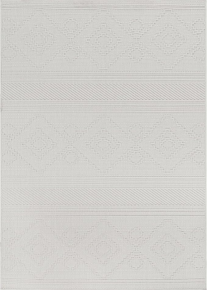Beverly Rug Micro Loop Area Rug White 5x7 Modern Luxury Soft Boho Geometric Durable Indoor Area Rugs for Living Dining Room Office Stain Resistant Non Shedding Casual Indoor Carpet White 5 x 7